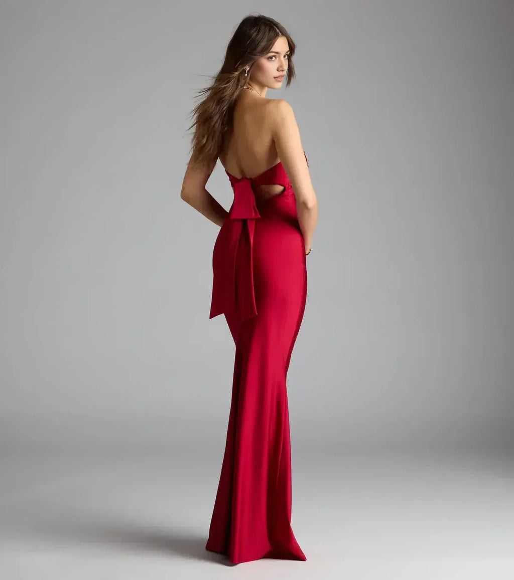 Gorgeous Trumpet Strapless Sleeveless Bow Back Floor Length Prom Dress