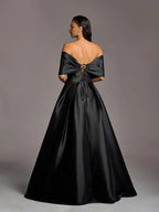 A-Line Off Shoulder Dropped Shoulder Sleeves Up Floor-Length Prom Dress