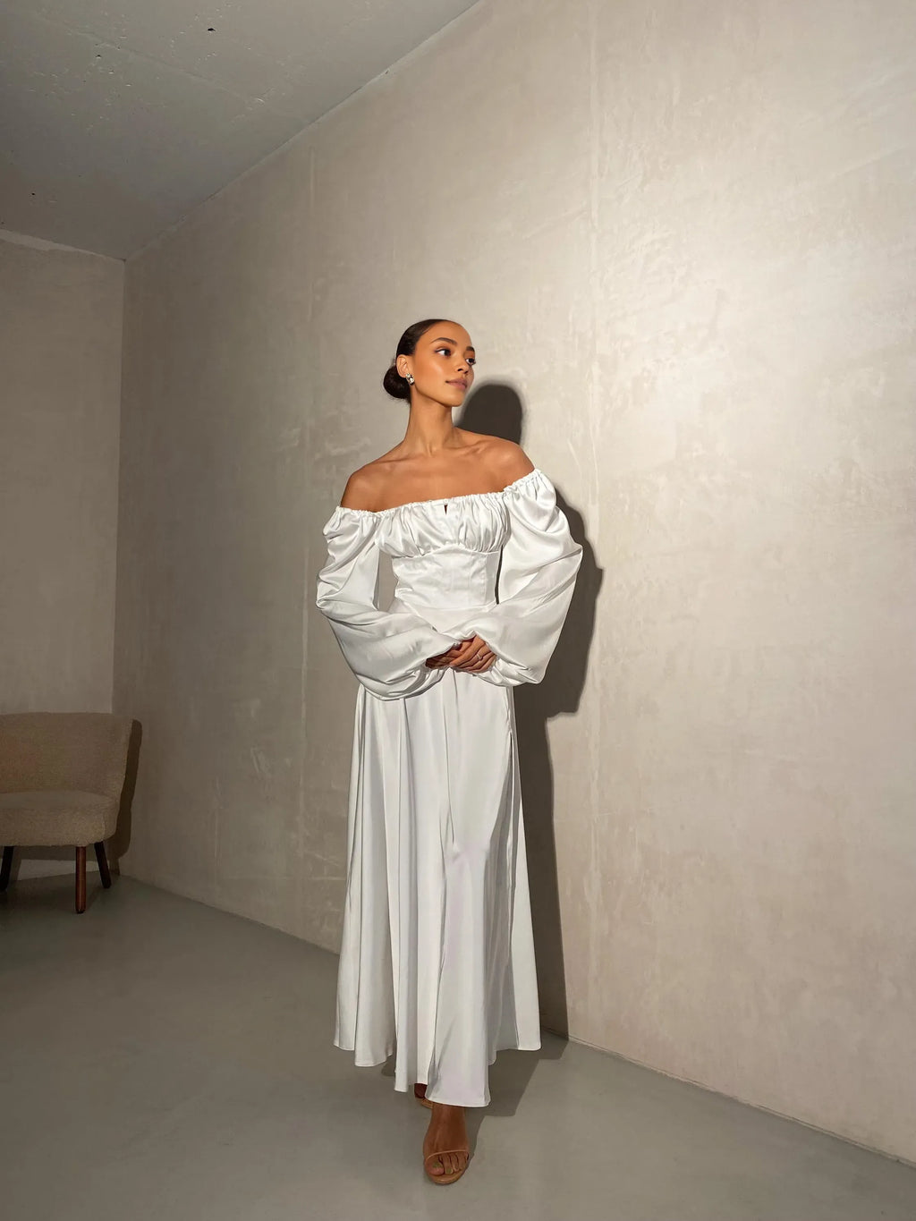 A-Line Square Neck Long Sleeve Backless Floor-Length Wedding Dress