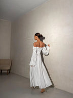 A-Line Square Neck Long Sleeve Backless Floor-Length Wedding Dress