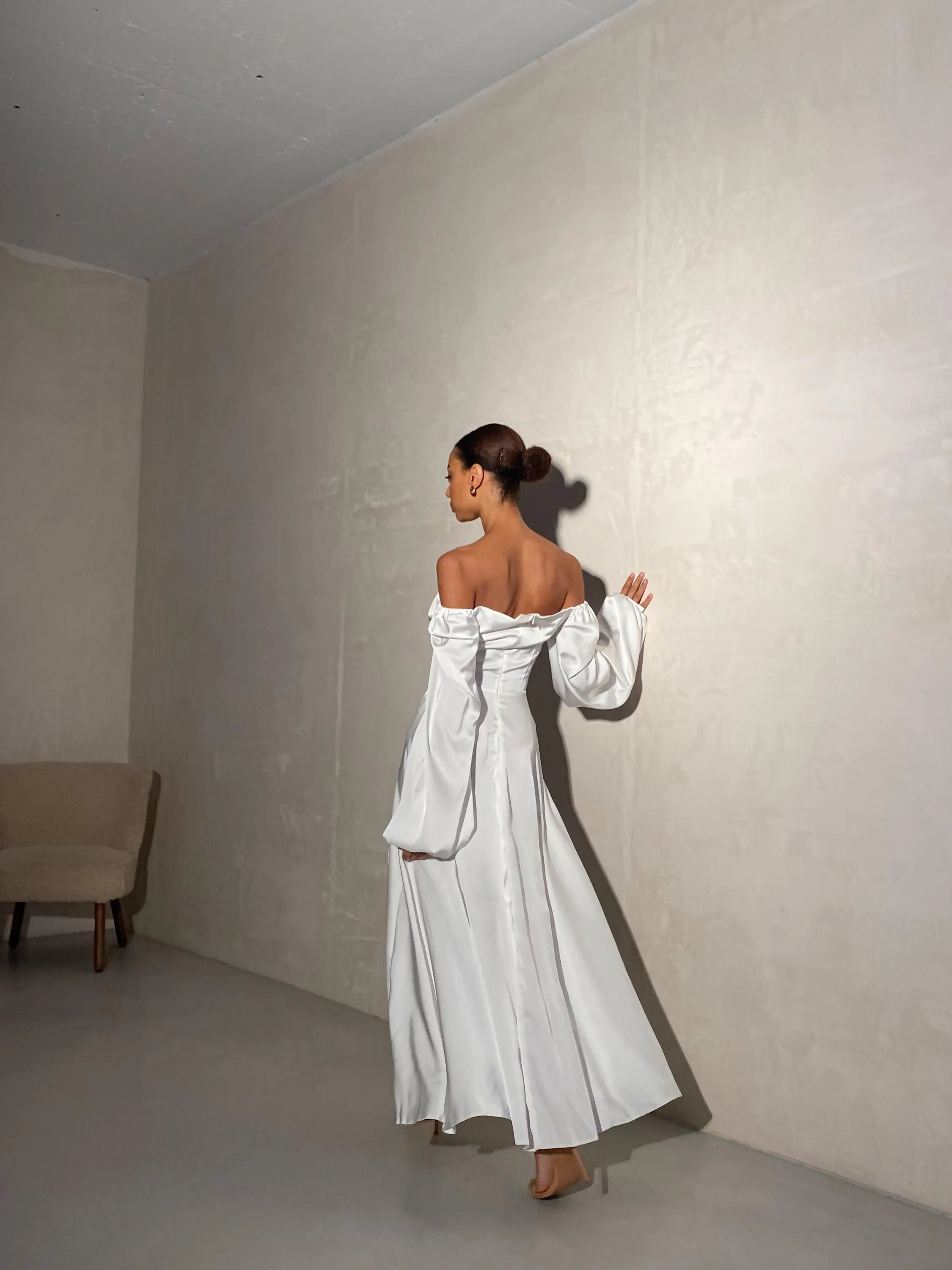 A-Line Square Neck Long Sleeve Backless Floor-Length Wedding Dress