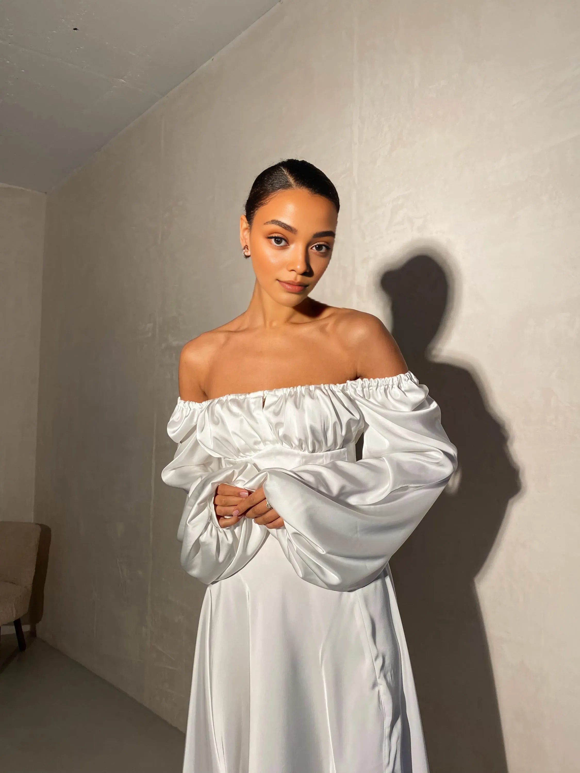 A-Line Square Neck Long Sleeve Backless Floor-Length Wedding Dress