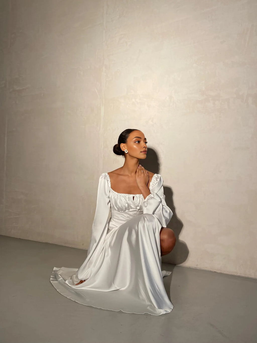A-Line Square Neck Long Sleeve Backless Floor-Length Wedding Dress