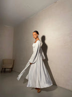 A-Line Square Neck Long Sleeve Backless Floor-Length Wedding Dress