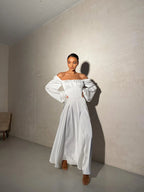 A-Line Square Neck Long Sleeve Backless Floor-Length Wedding Dress