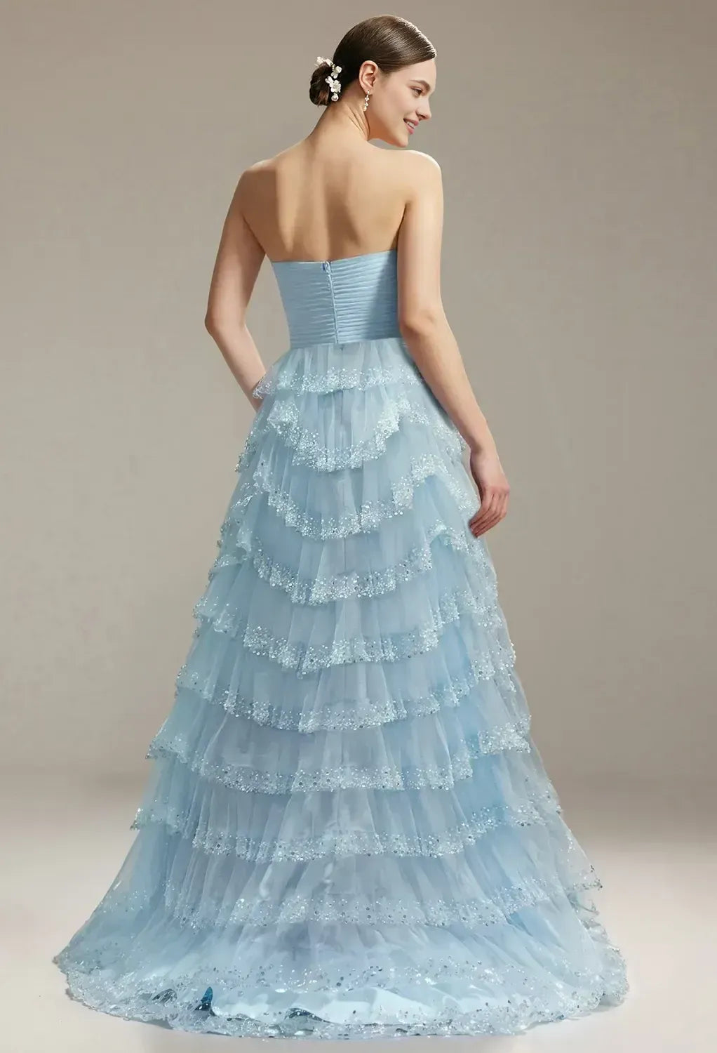A-Line Straight Neck Sleeveless Ruffle Floor Length Prom Dress