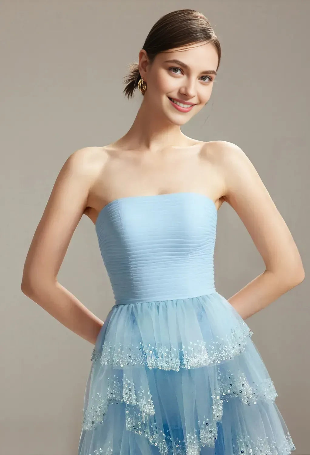 A-Line Straight Neck Sleeveless Ruffle Floor Length Prom Dress