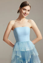 A-Line Straight Neck Sleeveless Ruffle Floor Length Prom Dress