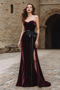 A-Line Strapless Sleeveless Backless Sweep/Brush Train Prom Dress