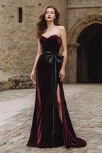A-Line Strapless Sleeveless Backless Sweep/Brush Train Prom Dress