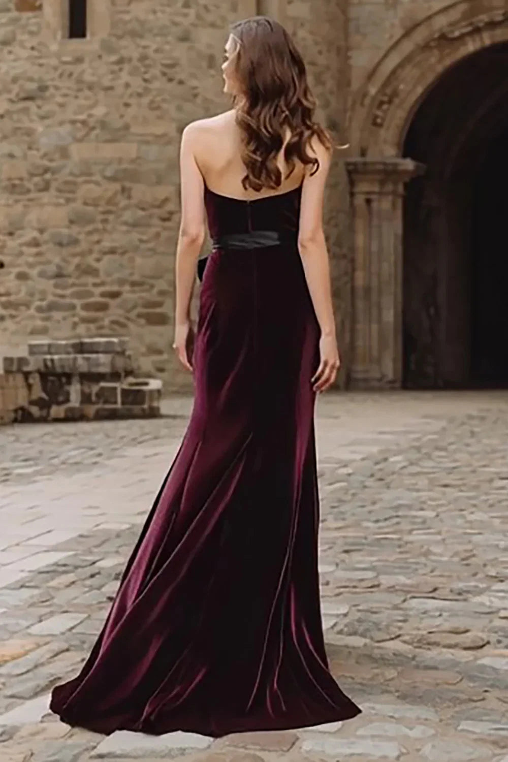 A-Line Strapless Sleeveless Backless Sweep/Brush Train Prom Dress