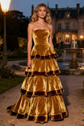 A-Line Strapless Sleeveless Sweep/Brush Train Winter Prom Dress
