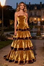 A-Line Strapless Sleeveless Sweep/Brush Train Winter Prom Dress