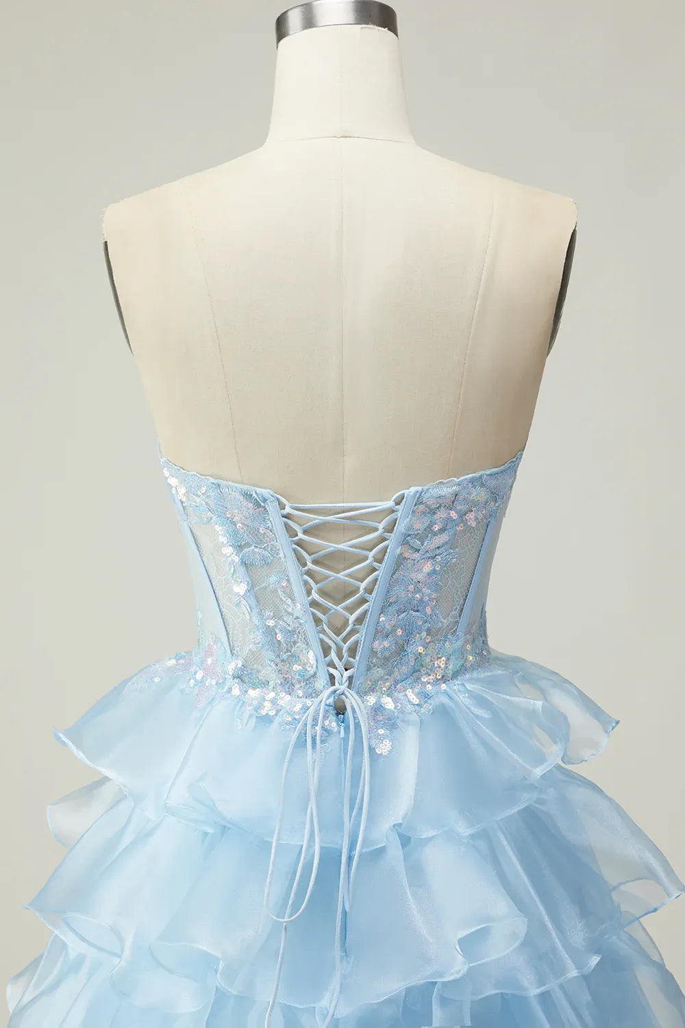A Line Corset Sleeveless Tiered Floor-Length Prom Dress