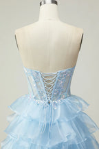 A Line Corset Sleeveless Tiered Floor-Length Prom Dress