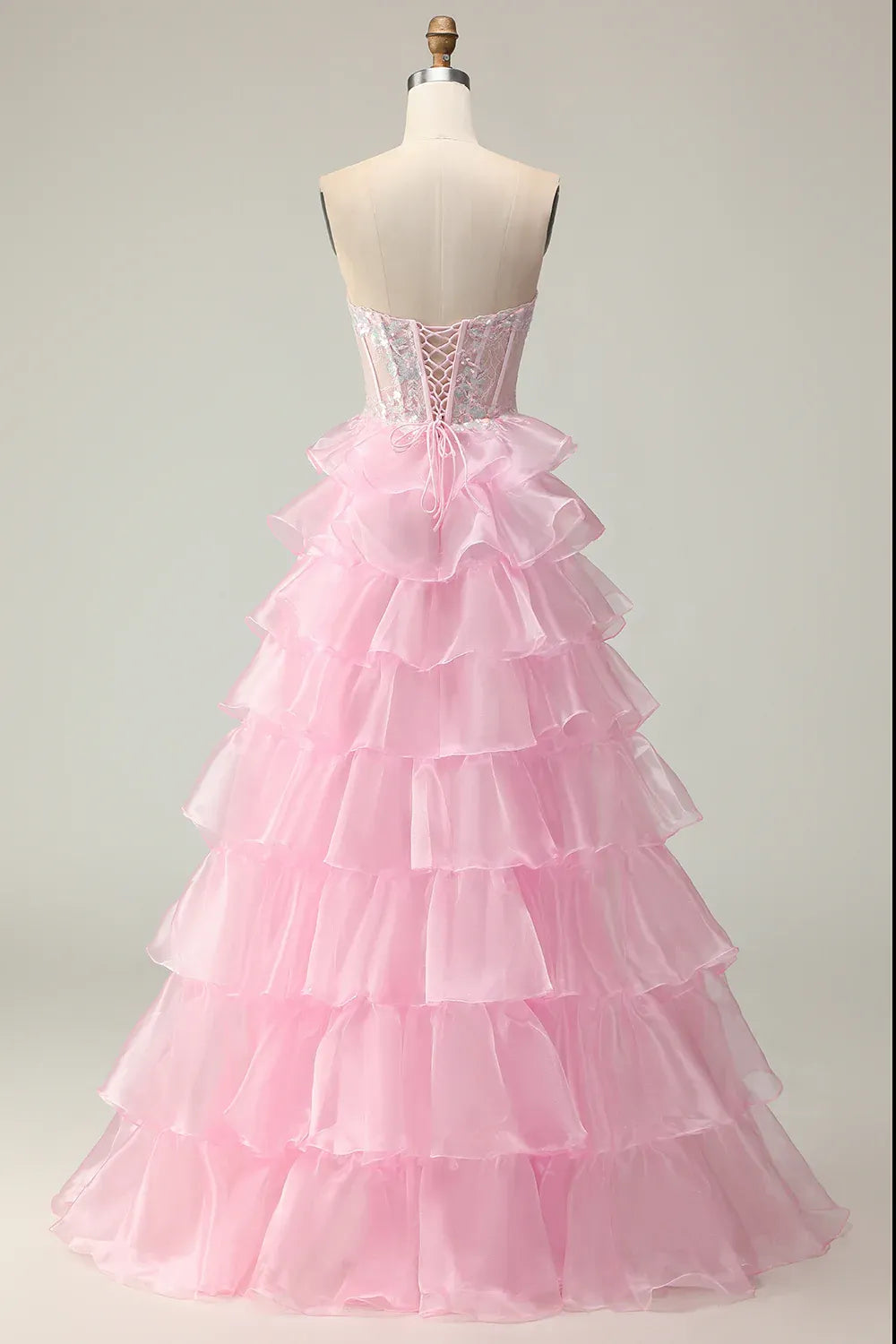 A Line Corset Sleeveless Tiered Floor-Length Prom Dress