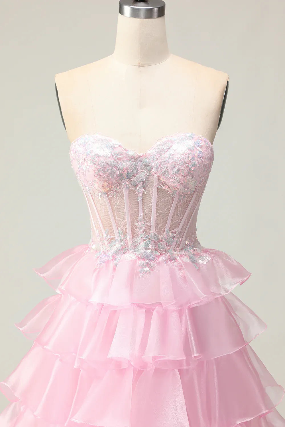 A Line Corset Sleeveless Tiered Floor-Length Prom Dress
