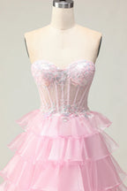 A Line Corset Sleeveless Tiered Floor-Length Prom Dress