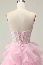A Line Corset Sleeveless Tiered Floor-Length Prom Dress