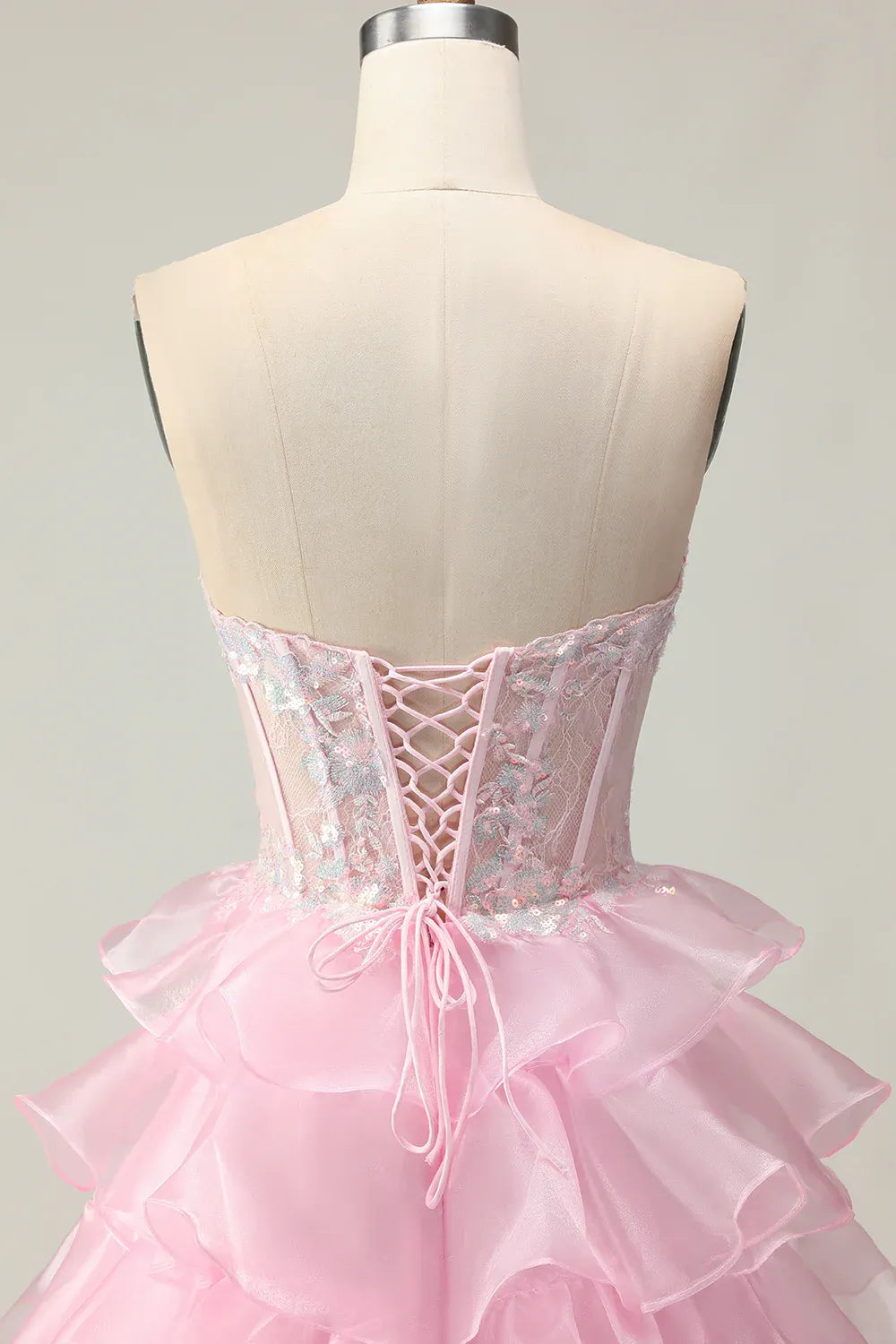 A Line Corset Sleeveless Tiered Floor-Length Prom Dress