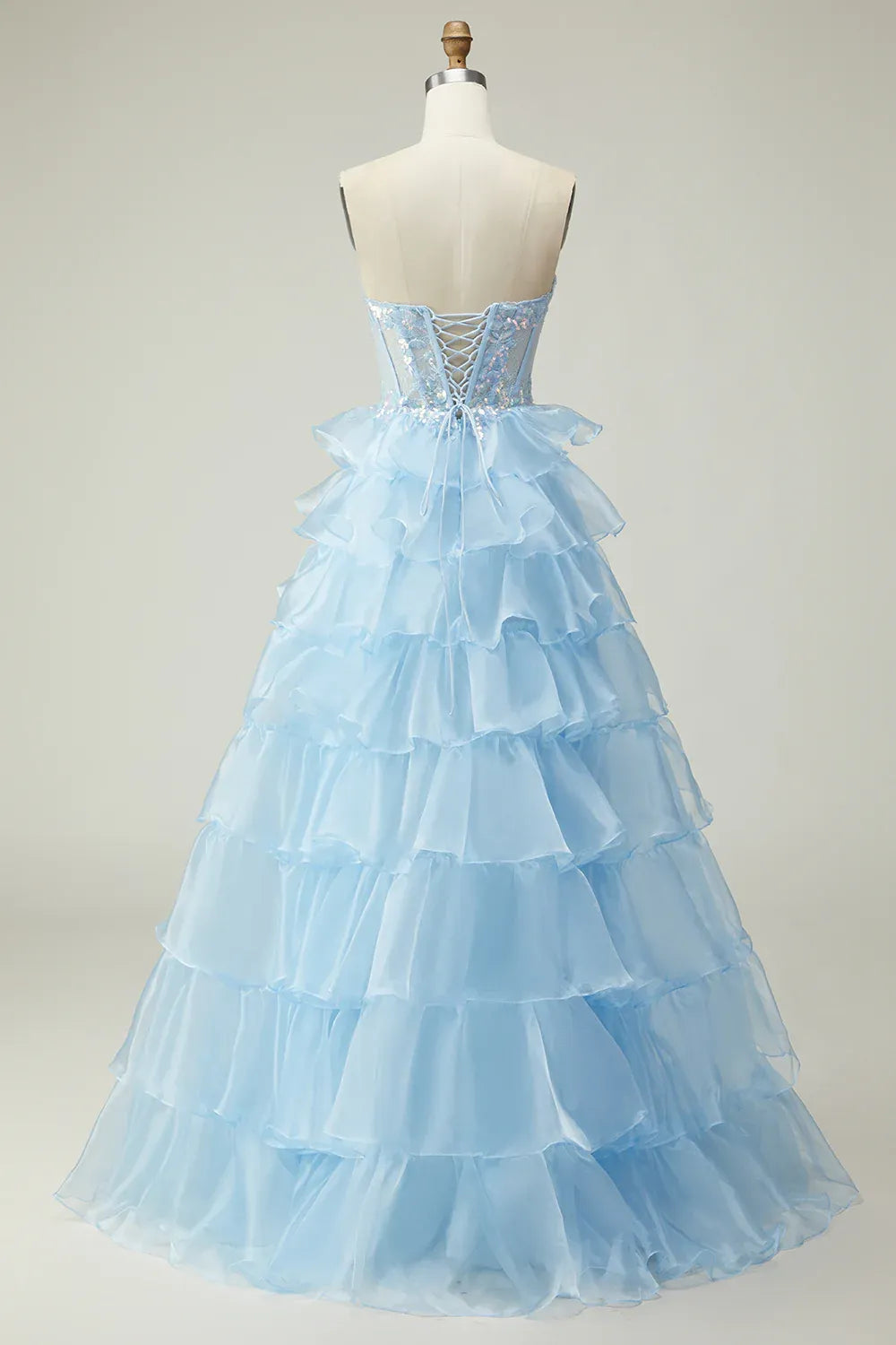 A Line Corset Sleeveless Tiered Floor-Length Prom Dress