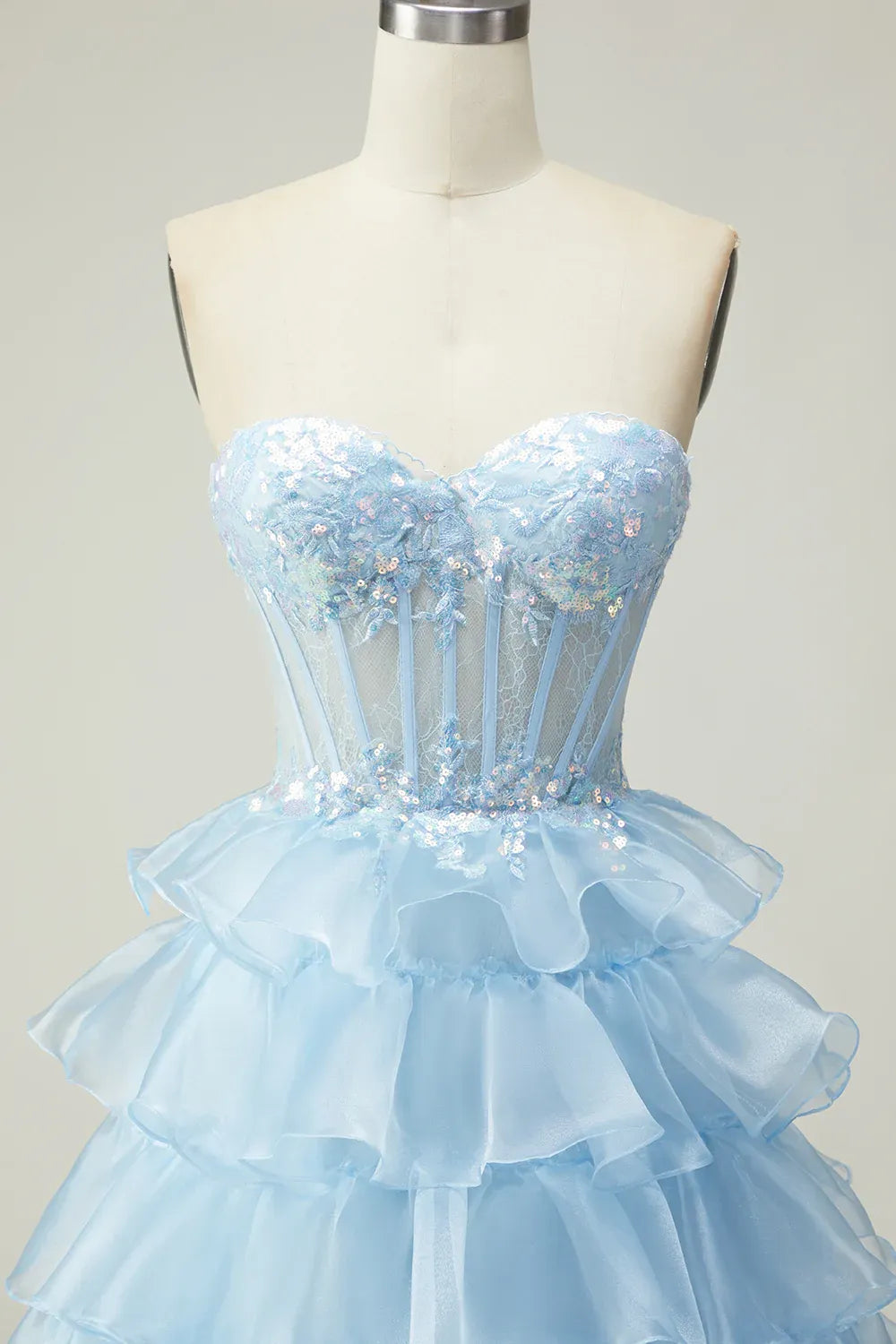 A Line Corset Sleeveless Tiered Floor-Length Prom Dress