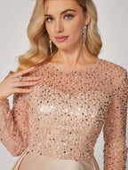 Mermaid Long Sleeve Illusion Neck Overskirt Floor-Length Mother Of The Bride Dress