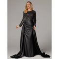 Mermaid Long Sleeve Illusion Neck Overskirt Floor-Length Mother Of The Bride Dress