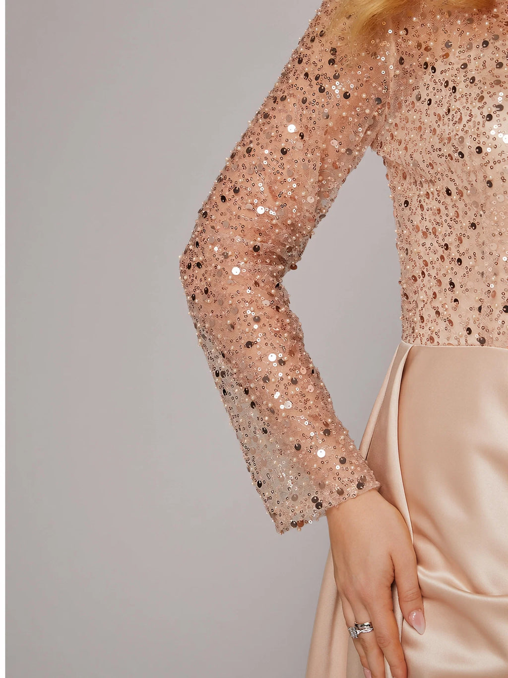 Mermaid Long Sleeve Illusion Neck Overskirt Floor-Length Mother Of The Bride Dress