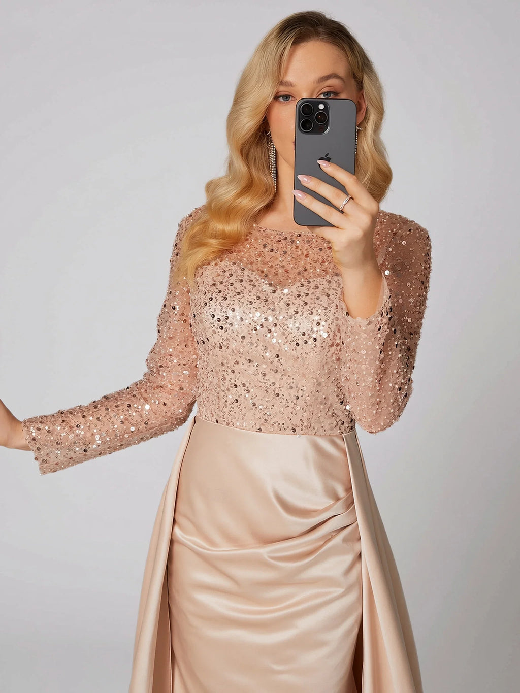 Mermaid Long Sleeve Illusion Neck Overskirt Floor-Length Mother Of The Bride Dress