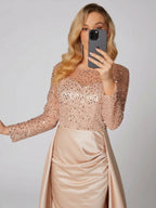 Mermaid Long Sleeve Illusion Neck Overskirt Floor-Length Mother Of The Bride Dress