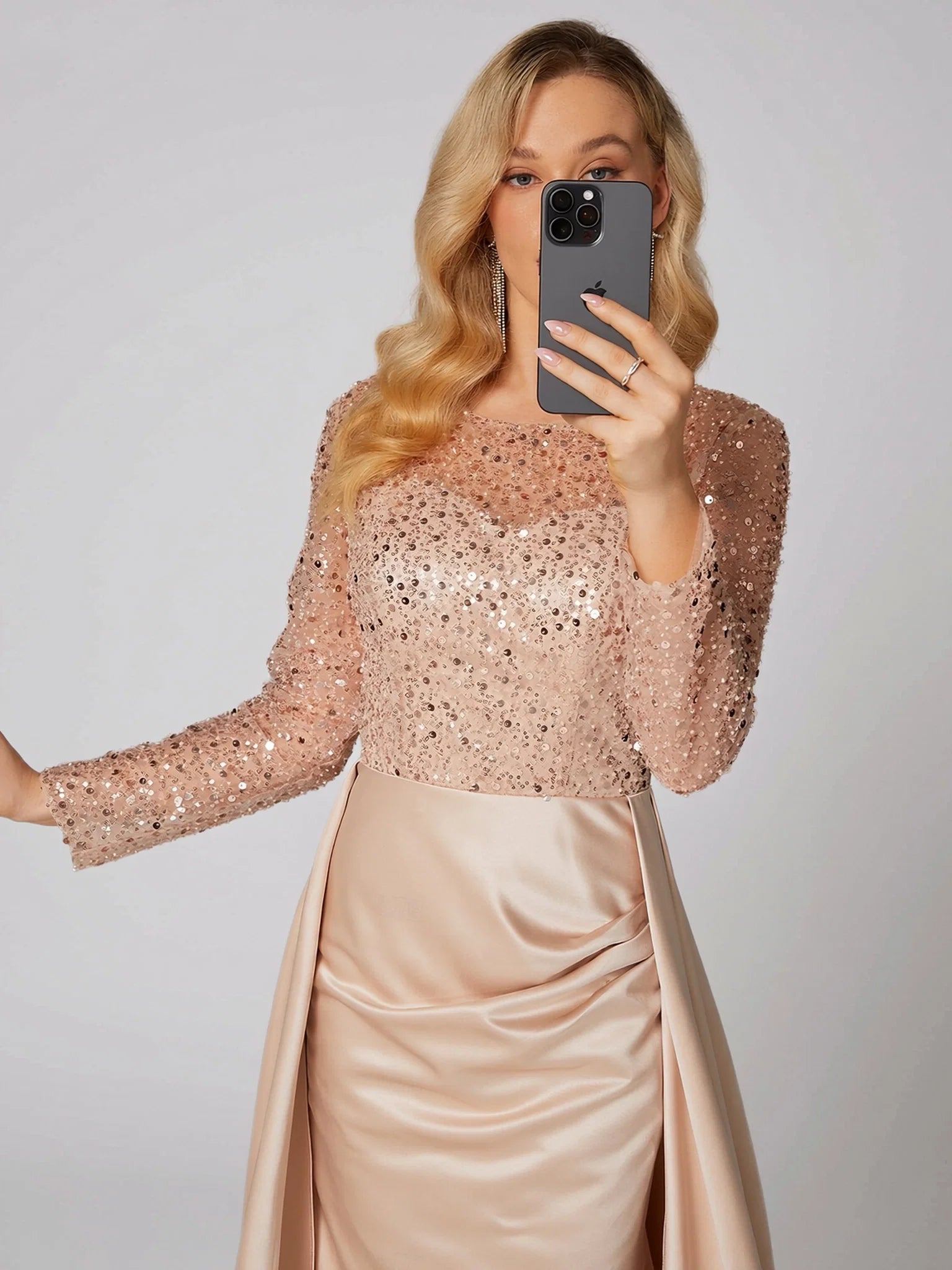 Mermaid Long Sleeve Illusion Neck Overskirt Floor-Length Mother Of The Bride Dress