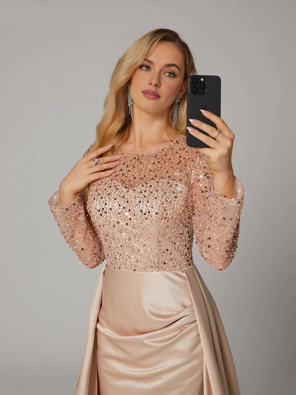 Mermaid Long Sleeve Illusion Neck Overskirt Floor-Length Mother Of The Bride Dress