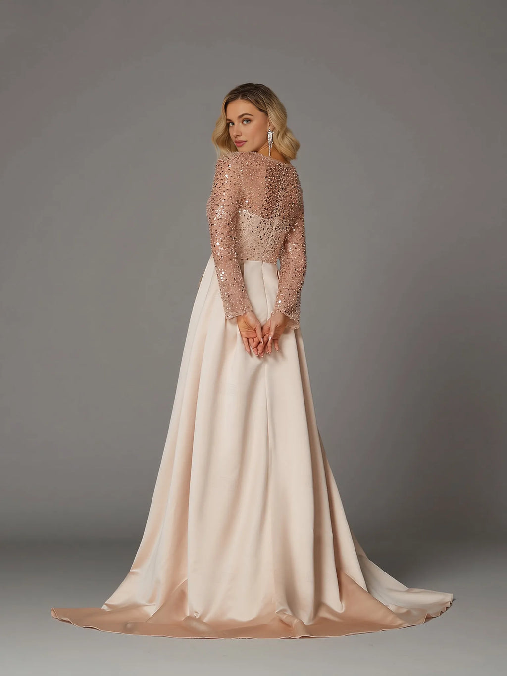 Mermaid Long Sleeve Illusion Neck Overskirt Floor-Length Mother Of The Bride Dress