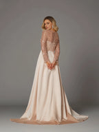 Mermaid Long Sleeve Illusion Neck Overskirt Floor-Length Mother Of The Bride Dress