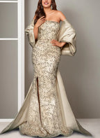 Mermaid Off-The-Shoulder Sleeveless Split Sequins Sweep Train Evening Dress