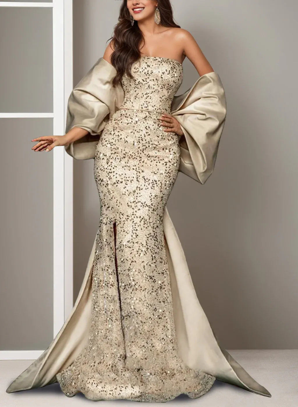 Mermaid Off-The-Shoulder Sleeveless Split Sequins Sweep Train Evening Dress