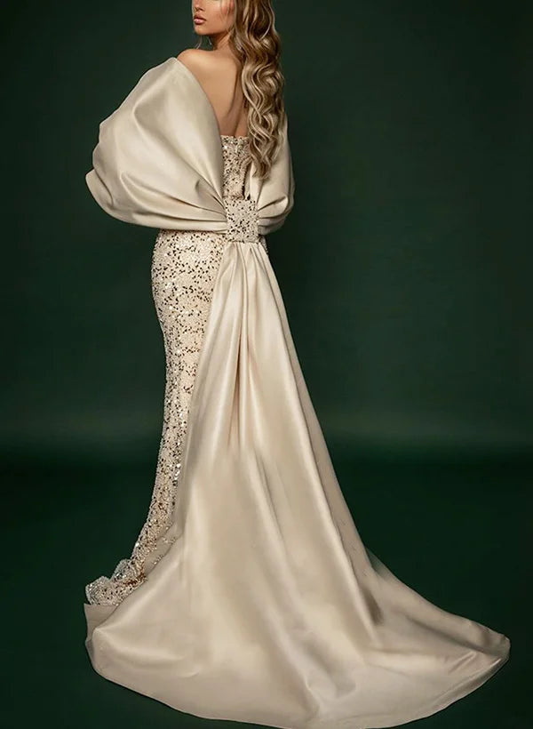 Mermaid Off-The-Shoulder Sleeveless Split Sequins Sweep Train Evening Dress