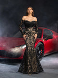 Mermaid Off Shoulder Sheer Sleeves Up Floor-Length Prom Dress