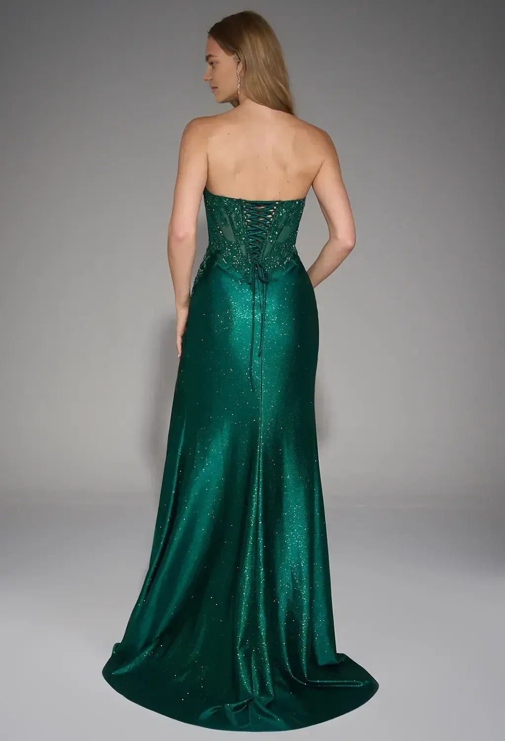 Mermaid U Neck Sleeveless Slit Sequins Glitter Floor Length Prom Dress