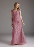 Mermaid V-Neck Cap Sleeves Back Zip Floor-Length Mother of the Bride Dress