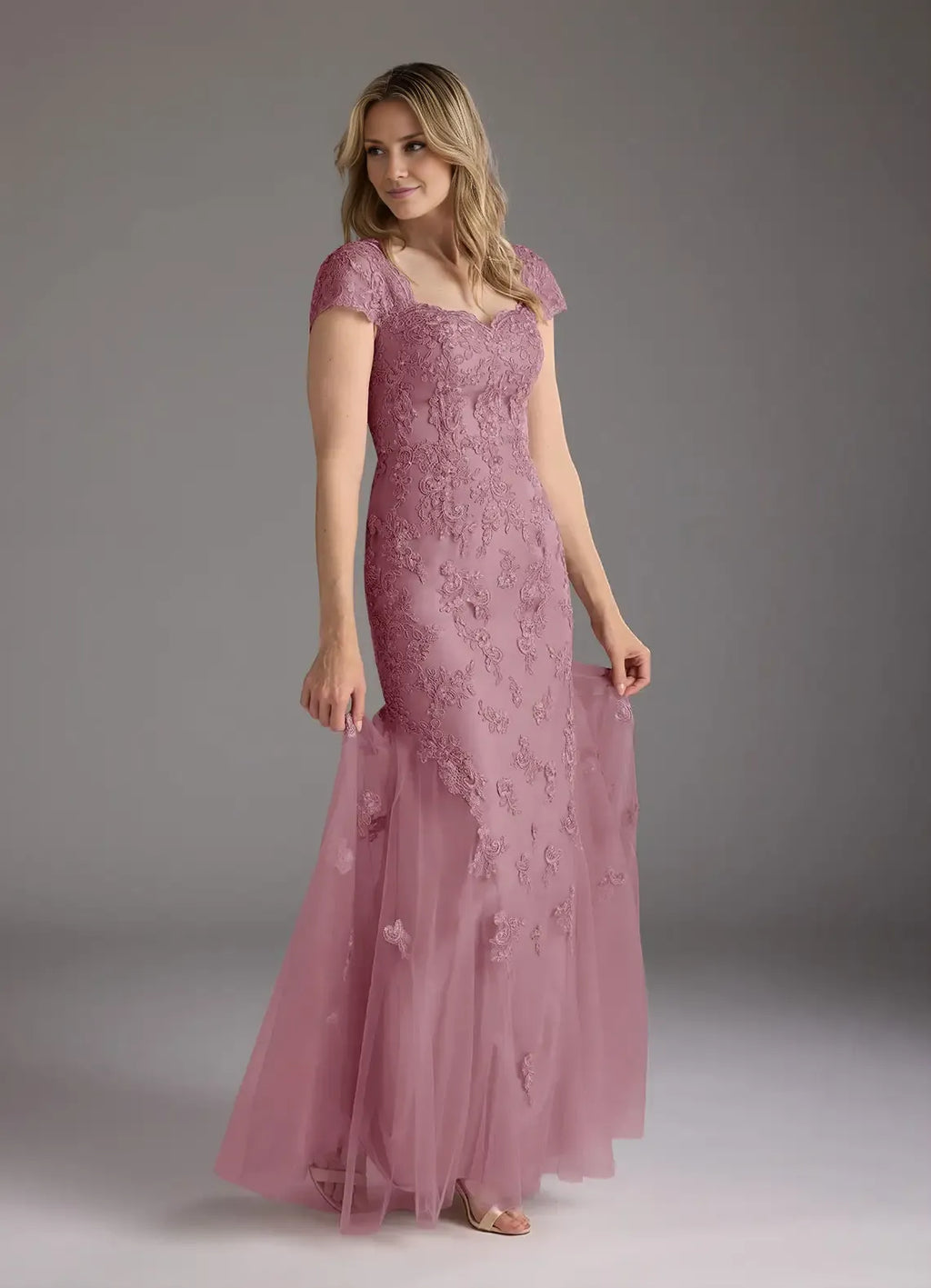 Mermaid V-Neck Cap Sleeves Back Zip Floor-Length Mother of the Bride Dress