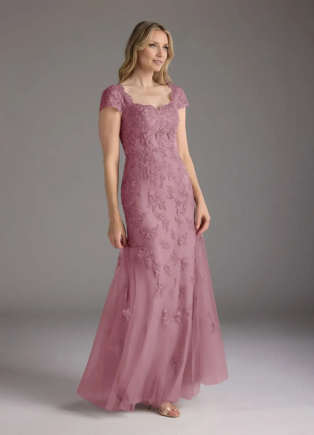 Mermaid V-Neck Cap Sleeves Back Zip Floor-Length Mother of the Bride Dress