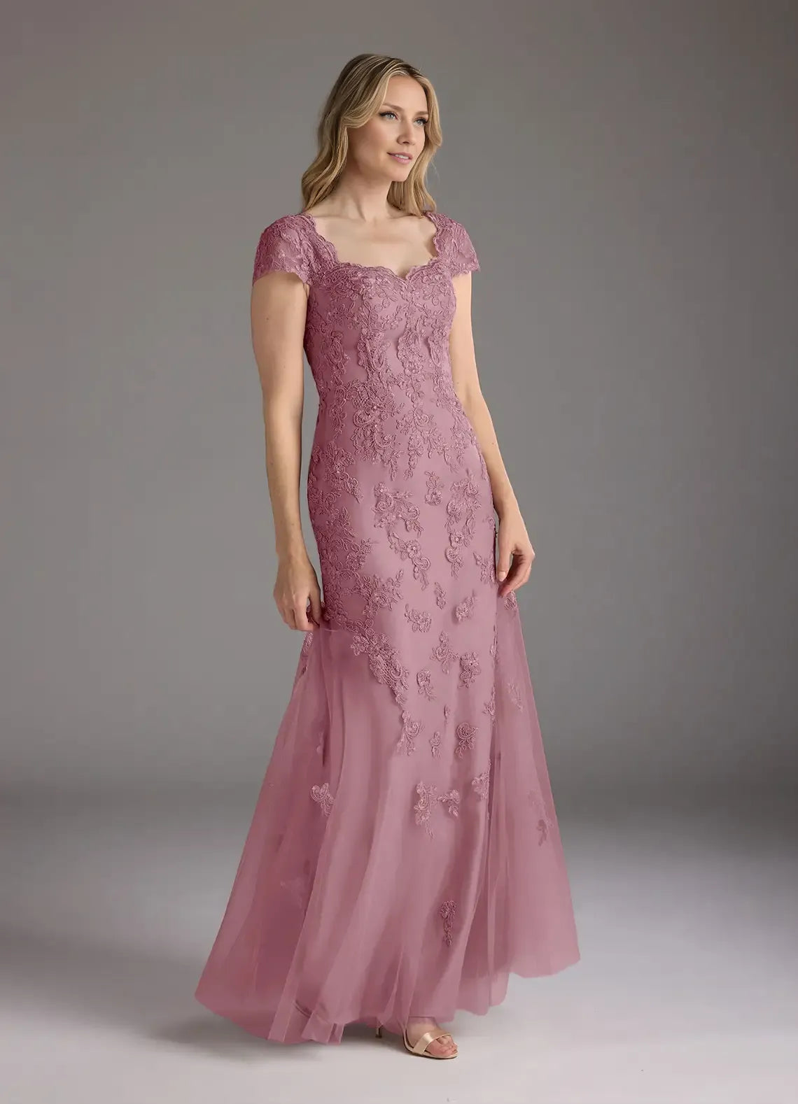 Mermaid V-Neck Cap Sleeves Back Zip Floor-Length Mother of the Bride Dress