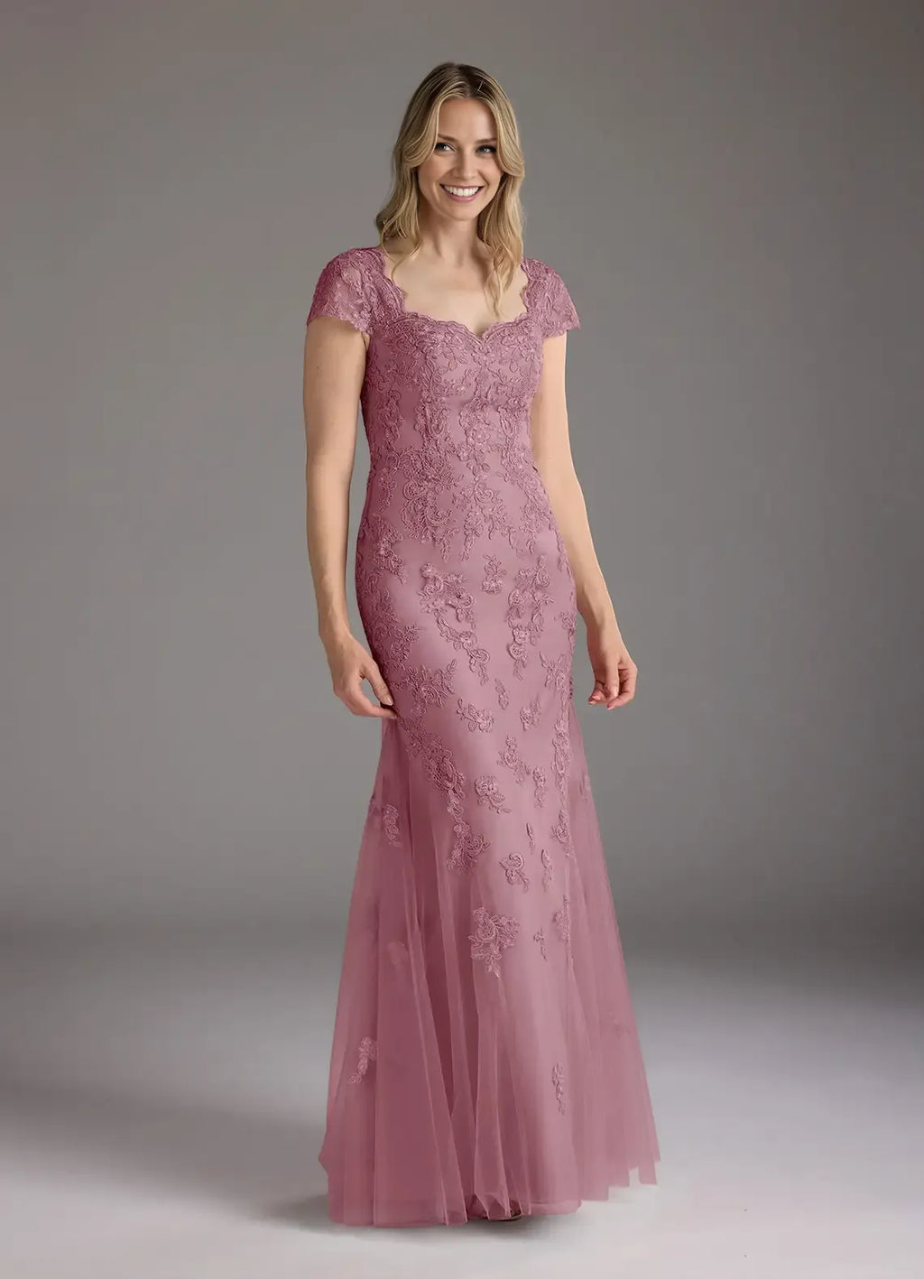 Mermaid V-Neck Cap Sleeves Back Zip Floor-Length Mother of the Bride Dress