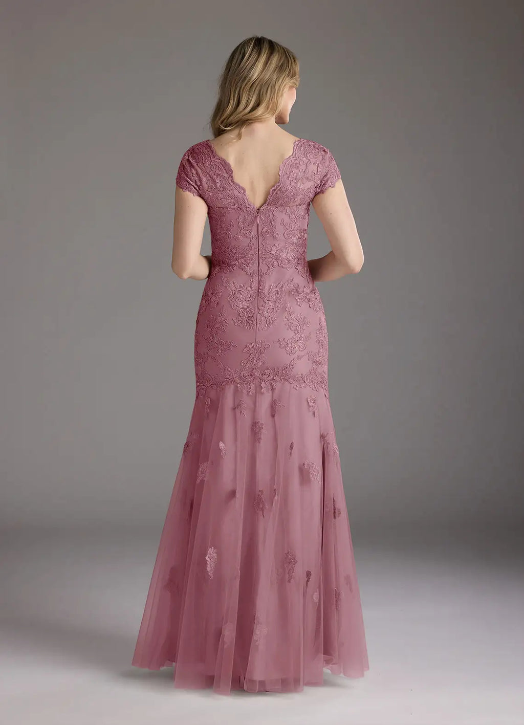 Mermaid V-Neck Cap Sleeves Back Zip Floor-Length Mother of the Bride Dress