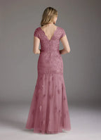 Mermaid V-Neck Cap Sleeves Back Zip Floor-Length Mother of the Bride Dress