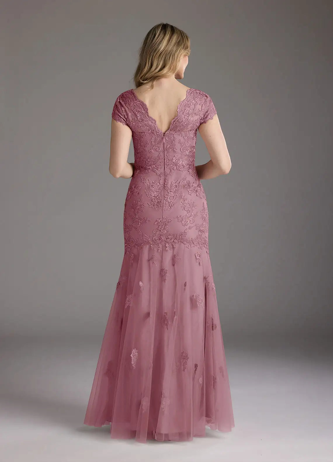 Mermaid V-Neck Cap Sleeves Back Zip Floor-Length Mother of the Bride Dress