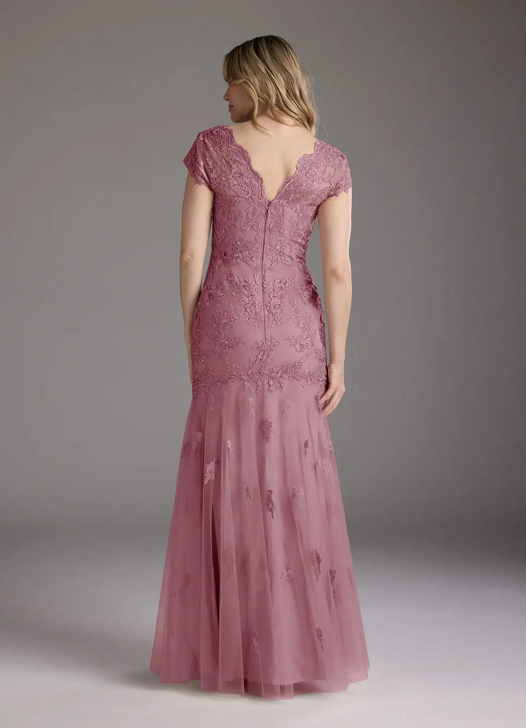 Mermaid V-Neck Cap Sleeves Back Zip Floor-Length Mother of the Bride Dress