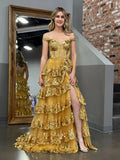 Off-the-Shoulder Sleeveless Princess Ruffles Long Prom Dress